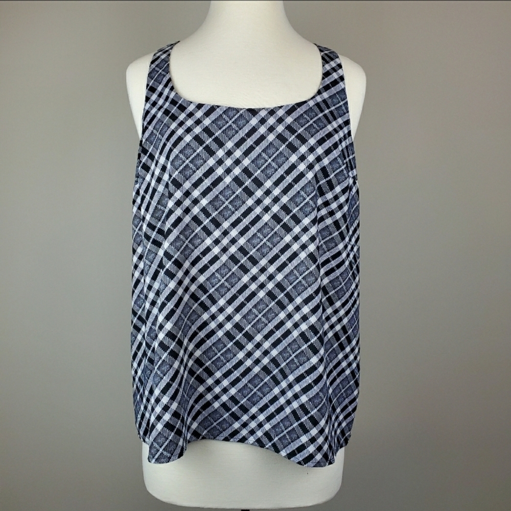 Express Black & White Plaid Sleeveless Top